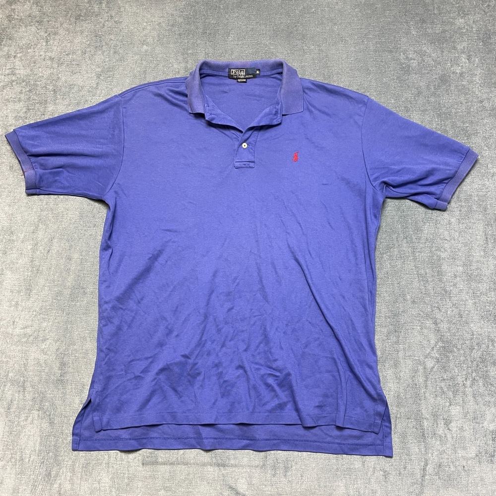 VTG Polo By Ralph Lauren Shirt Mens XL Purple Cotton Hi Lo Hem Logo Performance